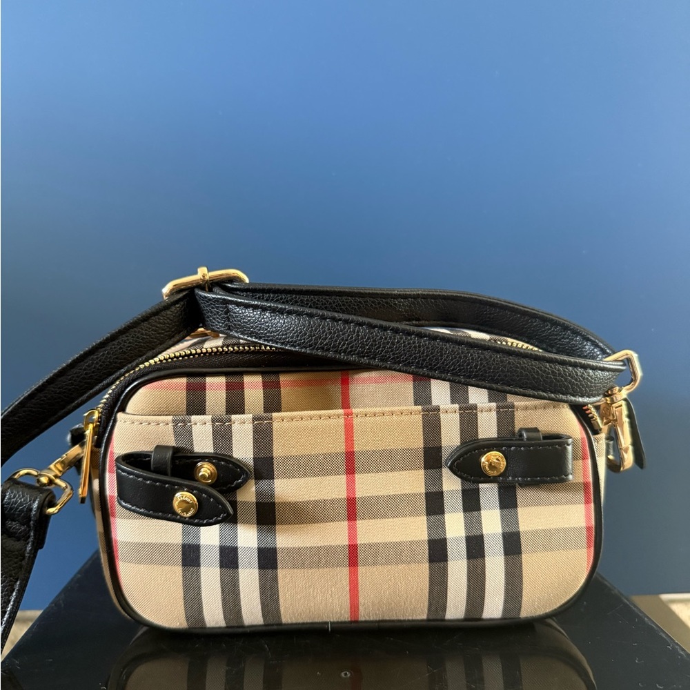 Burberry Black and Tan Checkered Crossbody Bag